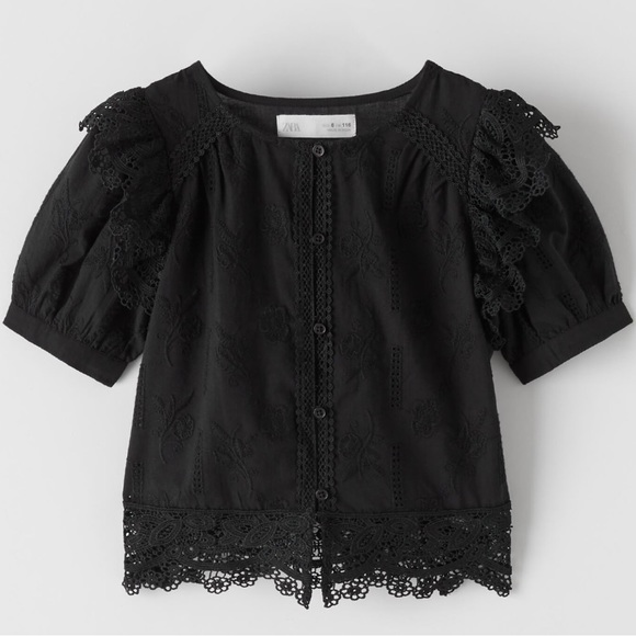 Zara Other - NWT Zara | Embroidered Lace Blouse | Girls size 9 (cm 134) | Black